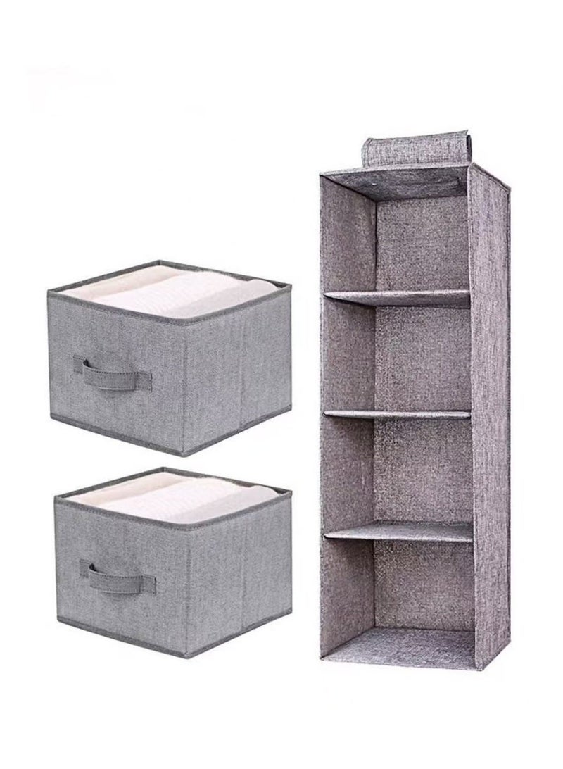 Flax Hanging Closet Organizer,4-Shelf Hanging Shelves With 2 Removable Storage Drawers ,Hanging Wardrobe Storage,For Clothes Bag Shoes,Bedroom Garment Rack Holder,Gray - Image 1